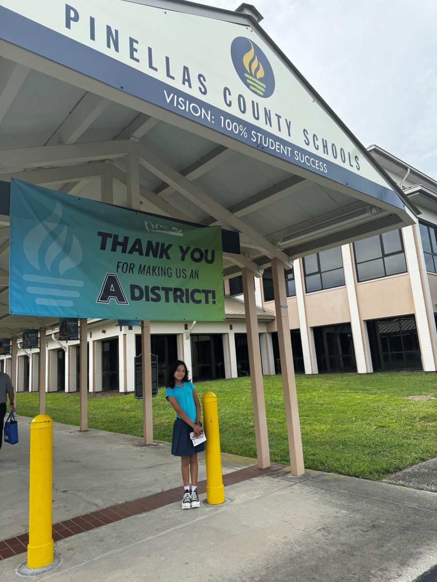 Sofia Castillo in front of the Pinellas County School board. 